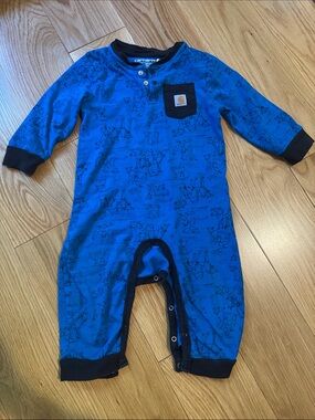Carhartt Royal Blue Long-Sleeve Graphic One-Piece Footie with Farm Animal Print
